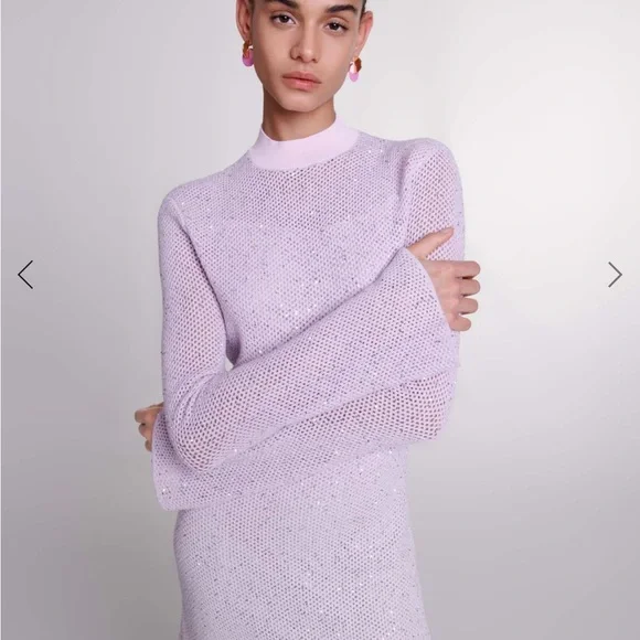 Maje pink knit semi sheer dress small - Picture 2 of 5